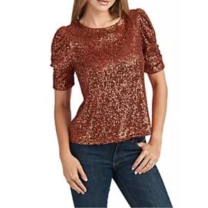 Sequin Puff Sleeve Top - Copper